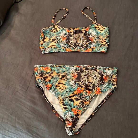 PrettyLittleThing Other - High Waisted Jungle / Leopard Print Swim Suit